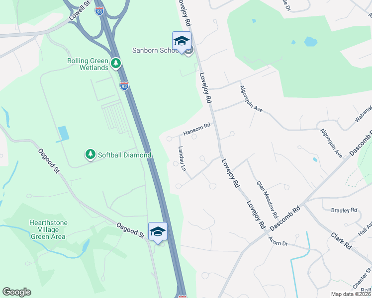 map of restaurants, bars, coffee shops, grocery stores, and more near 5 Landau Lane in Andover