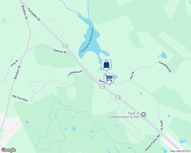 map of restaurants, bars, coffee shops, grocery stores, and more near 1A Berry Street in North Andover