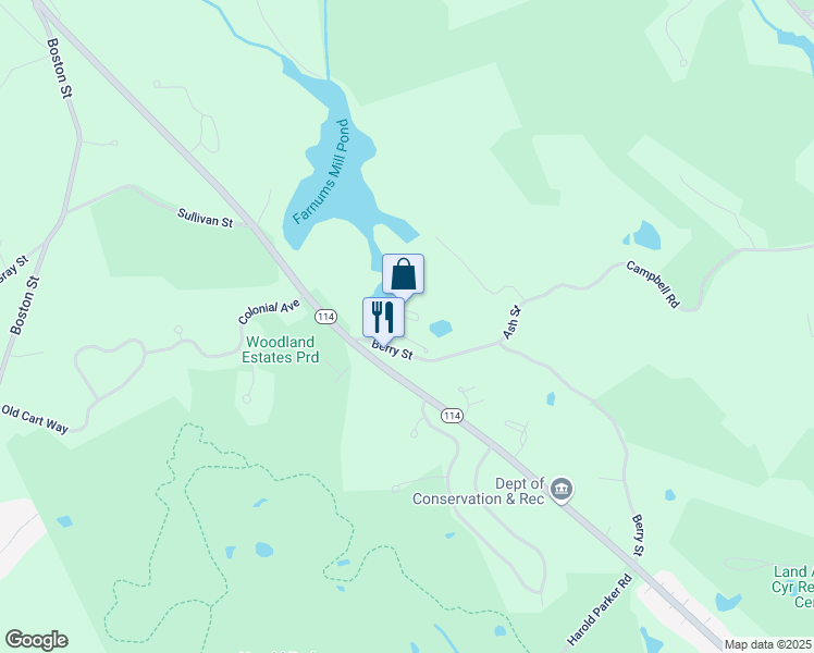 map of restaurants, bars, coffee shops, grocery stores, and more near 40 Berry Street in North Andover
