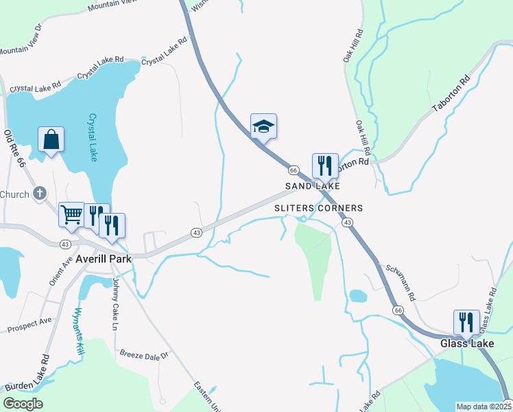 map of restaurants, bars, coffee shops, grocery stores, and more near 2910 New York 43 in Averill Park