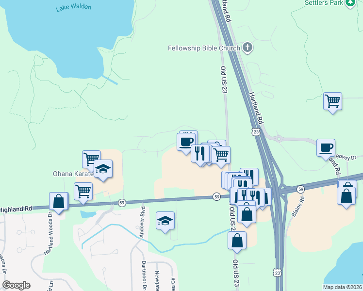 map of restaurants, bars, coffee shops, grocery stores, and more near 10020 Ridge Run Street in Howell