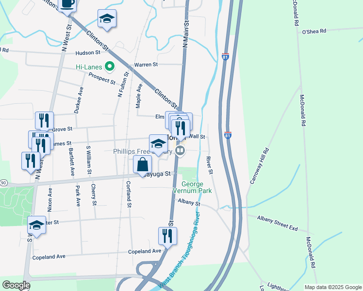 map of restaurants, bars, coffee shops, grocery stores, and more near 9 Pine Street in Homer