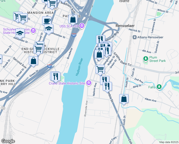 map of restaurants, bars, coffee shops, grocery stores, and more near in Rensselaer