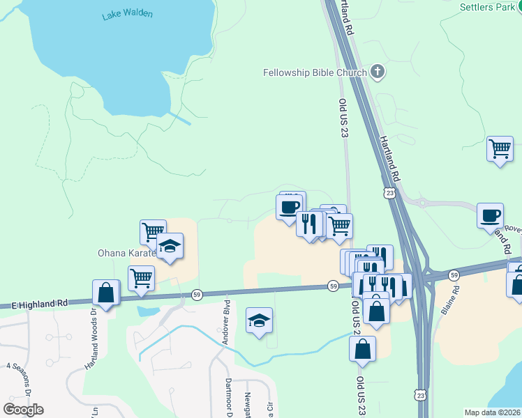 map of restaurants, bars, coffee shops, grocery stores, and more near 10020 Ridge Run Street in Howell