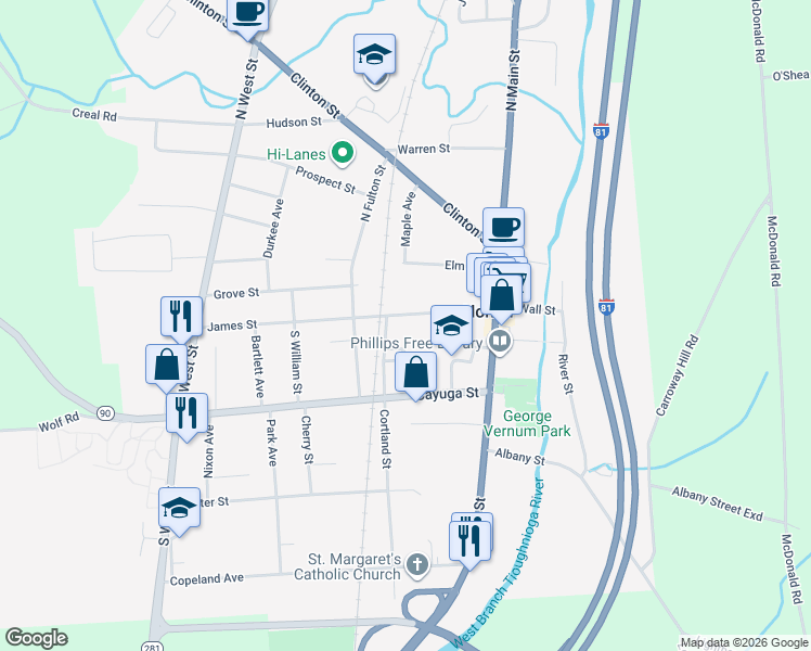 map of restaurants, bars, coffee shops, grocery stores, and more near 1 Academy Avenue in Homer