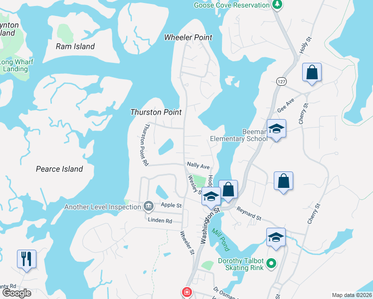 map of restaurants, bars, coffee shops, grocery stores, and more near 69 Wheeler Street in Gloucester