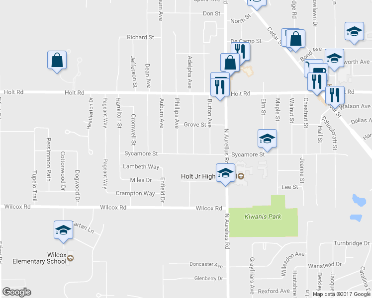 map of restaurants, bars, coffee shops, grocery stores, and more near 4586 Sycamore Street in Delhi charter Township