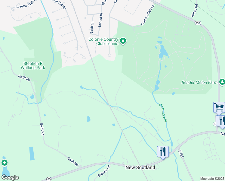 map of restaurants, bars, coffee shops, grocery stores, and more near 95 Youmans Road in Slingerlands