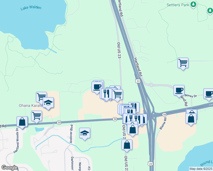 map of restaurants, bars, coffee shops, grocery stores, and more near 10117 Ridge Run Street in Howell