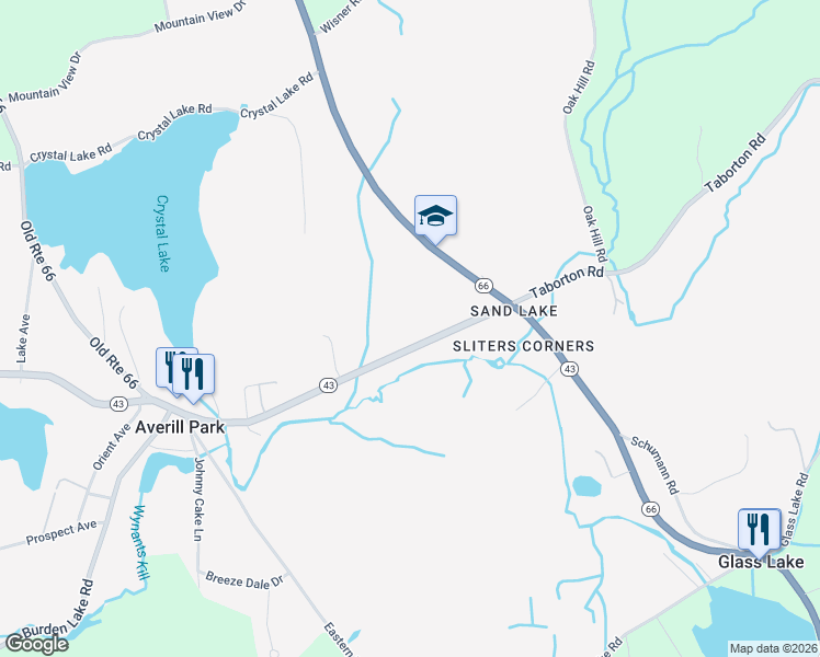 map of restaurants, bars, coffee shops, grocery stores, and more near 2910 New York 43 in Averill Park