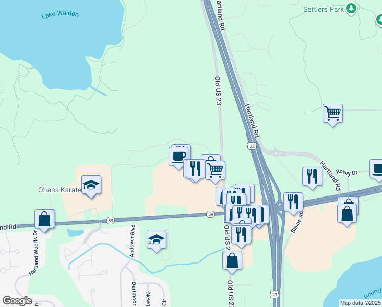 map of restaurants, bars, coffee shops, grocery stores, and more near 10117 Ridge Run Street in Howell