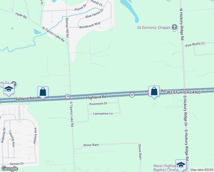 map of restaurants, bars, coffee shops, grocery stores, and more near 4254 Highland Road in Highland Charter Township