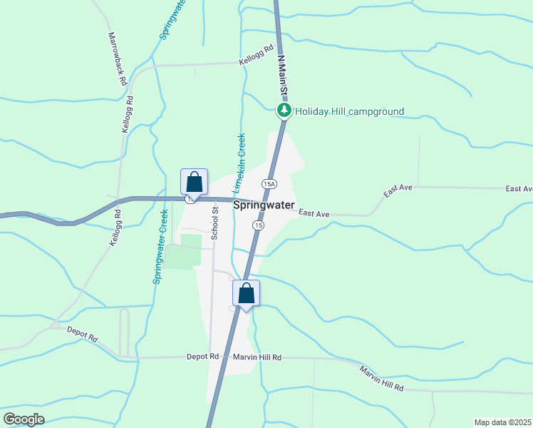 map of restaurants, bars, coffee shops, grocery stores, and more near 7985 South Main Street in Springwater