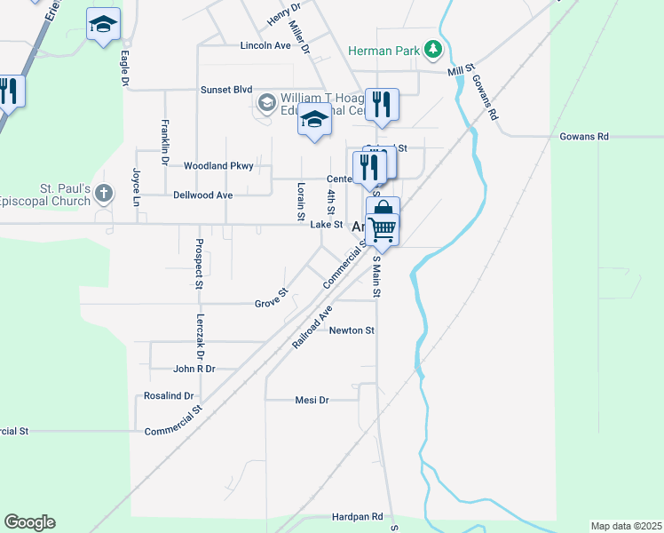 map of restaurants, bars, coffee shops, grocery stores, and more near 30 Washington Street in Angola