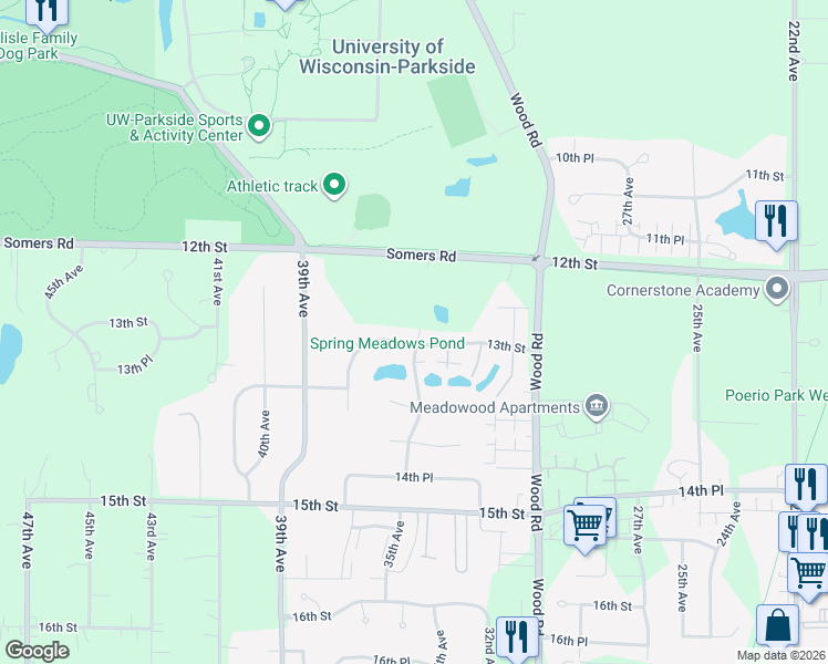 map of restaurants, bars, coffee shops, grocery stores, and more near 3506 13th Street in Kenosha