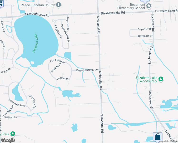 map of restaurants, bars, coffee shops, grocery stores, and more near 323 Eagle Landings Court in Waterford Township
