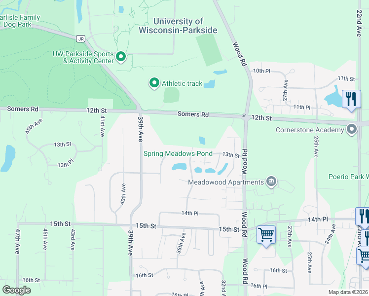 map of restaurants, bars, coffee shops, grocery stores, and more near 3506 13th Street in Kenosha