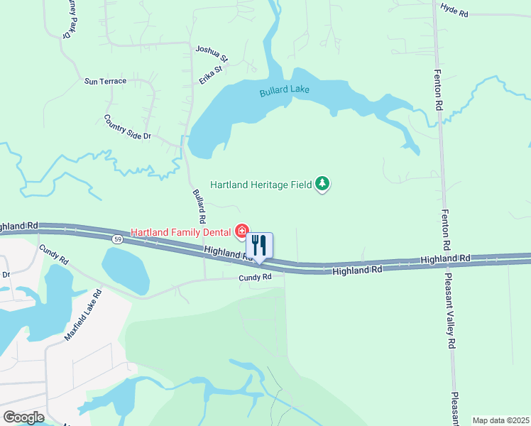 map of restaurants, bars, coffee shops, grocery stores, and more near 2285 Bullard Road in Hartland