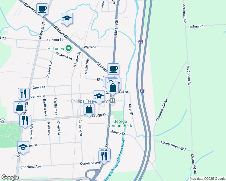 map of restaurants, bars, coffee shops, grocery stores, and more near in Homer