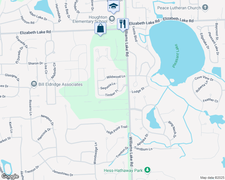 map of restaurants, bars, coffee shops, grocery stores, and more near 8037 Bridgestone Boulevard in White Lake charter Township