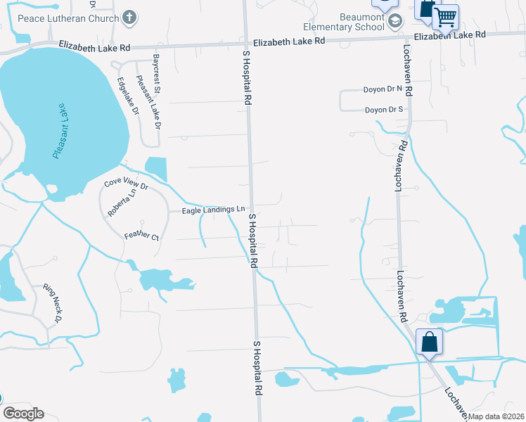 map of restaurants, bars, coffee shops, grocery stores, and more near 409 South Hospital Road in Waterford Township