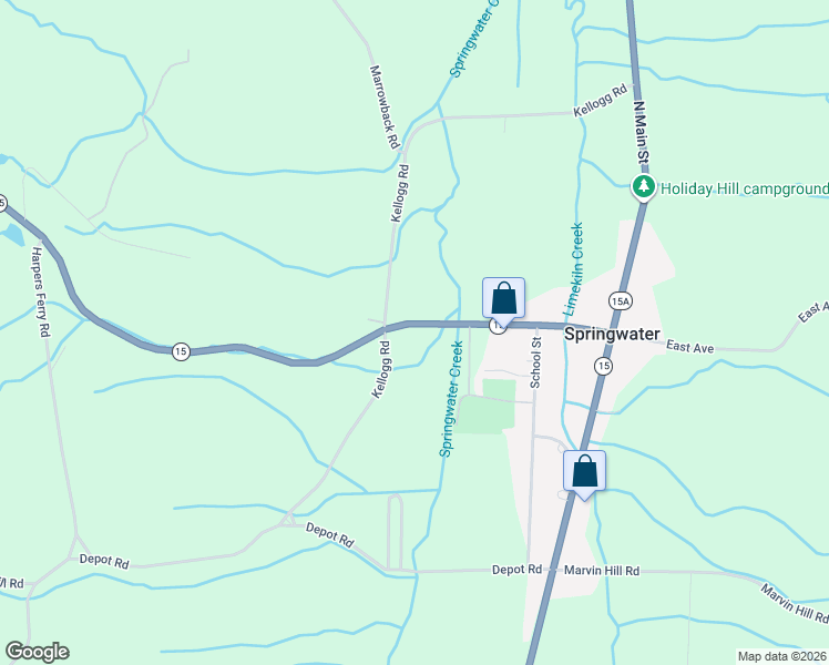map of restaurants, bars, coffee shops, grocery stores, and more near 7892 Mill Street in Springwater