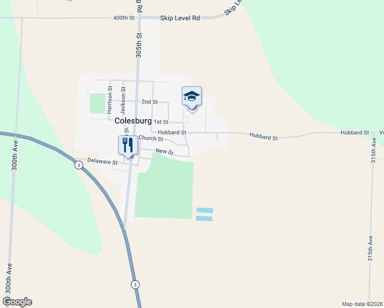 map of restaurants, bars, coffee shops, grocery stores, and more near 251 Golf View Drive in Colesburg