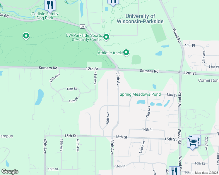 map of restaurants, bars, coffee shops, grocery stores, and more near 1235 40th Avenue in Kenosha