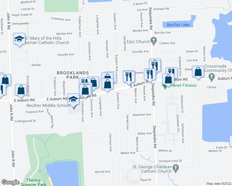 map of restaurants, bars, coffee shops, grocery stores, and more near 2960 Eastern Avenue in Rochester Hills