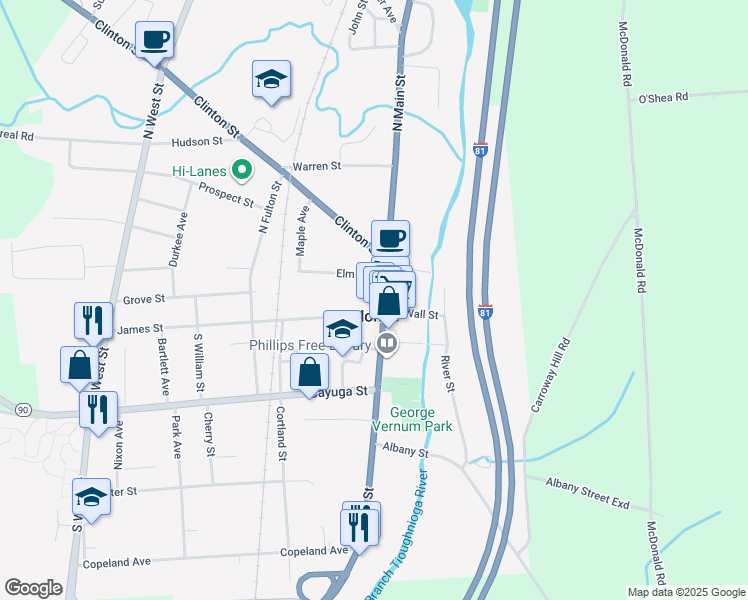 map of restaurants, bars, coffee shops, grocery stores, and more near 10 North Main Street in Homer