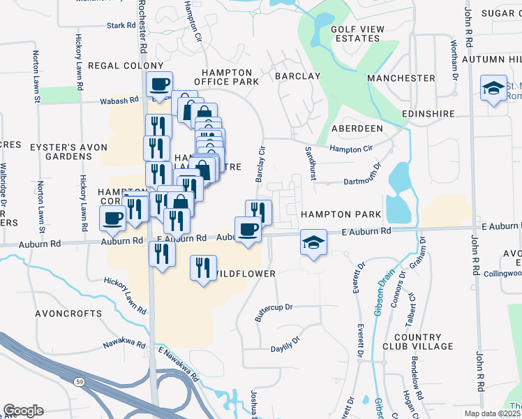 map of restaurants, bars, coffee shops, grocery stores, and more near 919 Barclay Circle in Rochester Hills