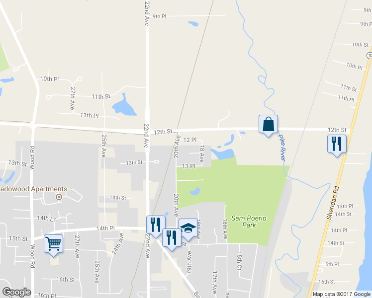 map of restaurants, bars, coffee shops, grocery stores, and more near 1904 13th Street in Kenosha