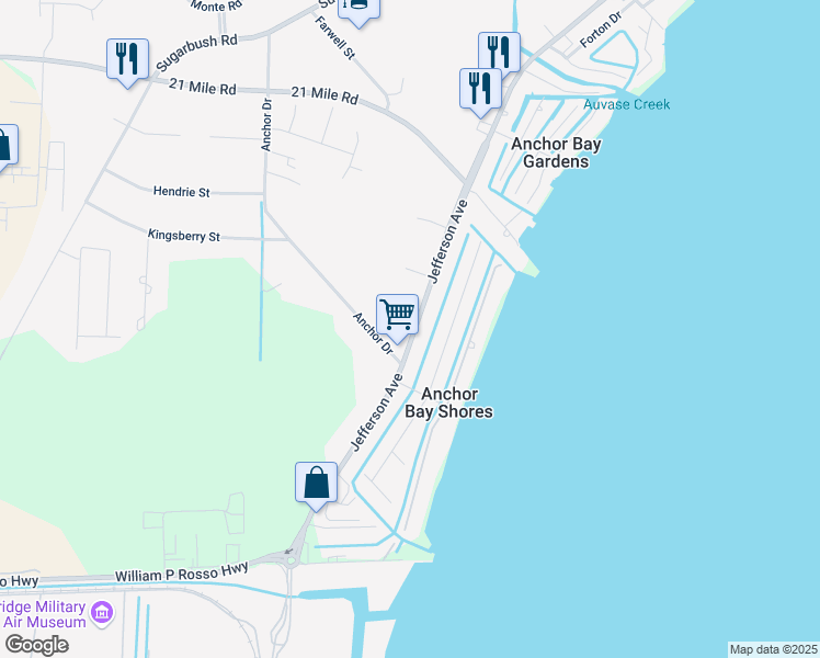 map of restaurants, bars, coffee shops, grocery stores, and more near 45975 Jefferson Avenue in New Baltimore