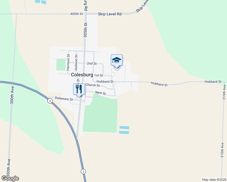 map of restaurants, bars, coffee shops, grocery stores, and more near 251 Golf View Drive in Colesburg