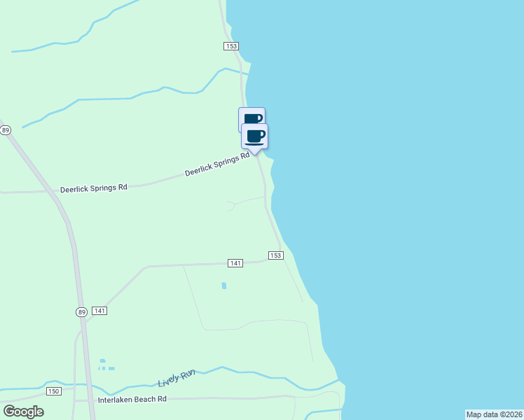 map of restaurants, bars, coffee shops, grocery stores, and more near 7981 County Road 153 in Interlaken