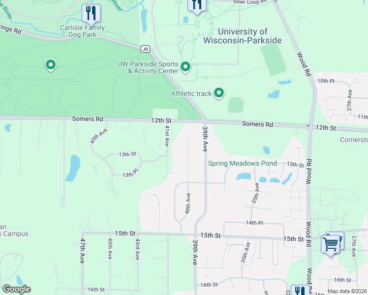 map of restaurants, bars, coffee shops, grocery stores, and more near 1235 40th Avenue in Kenosha