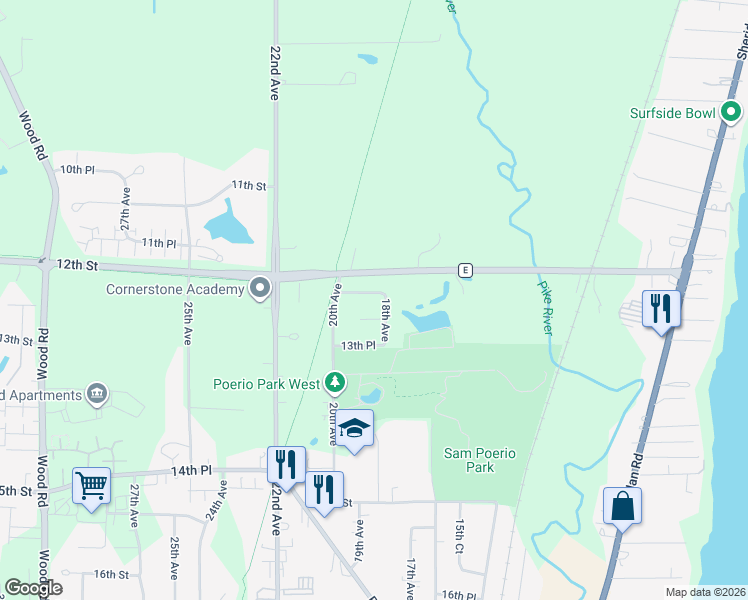 map of restaurants, bars, coffee shops, grocery stores, and more near 1904 13th Street in Kenosha