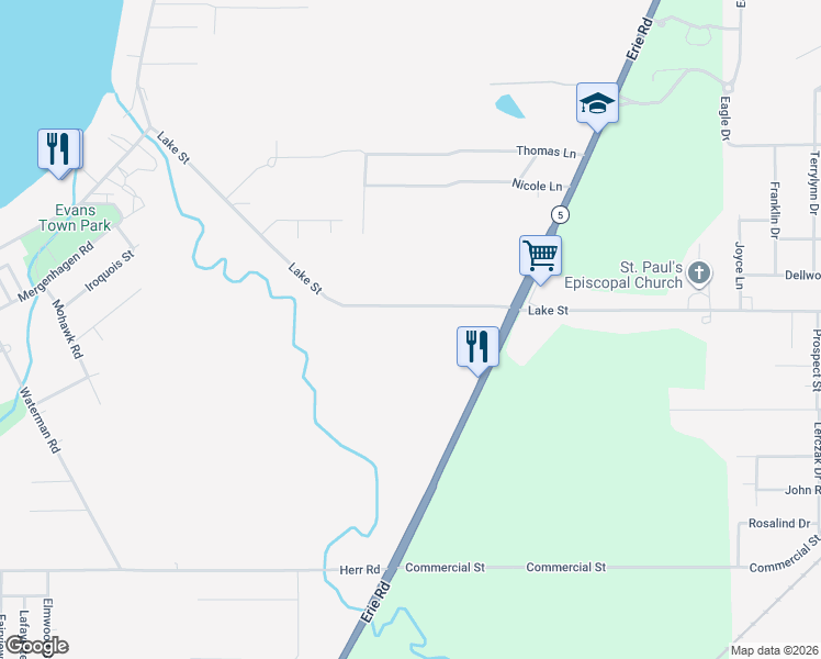 map of restaurants, bars, coffee shops, grocery stores, and more near 789 Lake Street in Angola