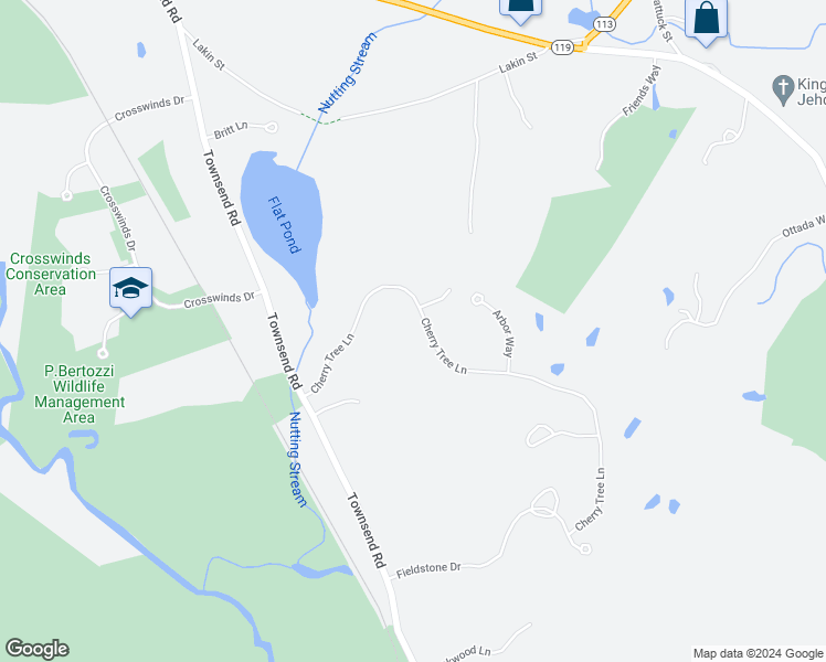 map of restaurants, bars, coffee shops, grocery stores, and more near 209 Cherry Tree Lane in Groton