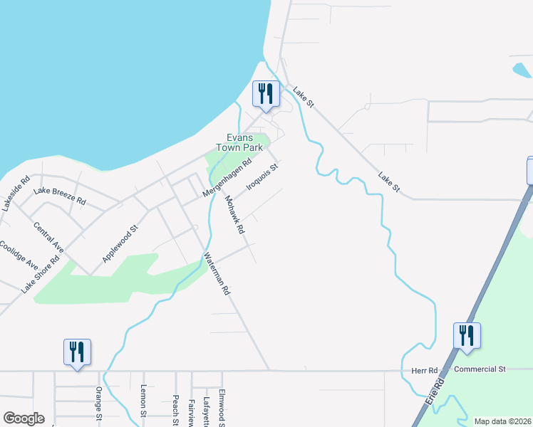 map of restaurants, bars, coffee shops, grocery stores, and more near 585 Seneca Rd in Angola