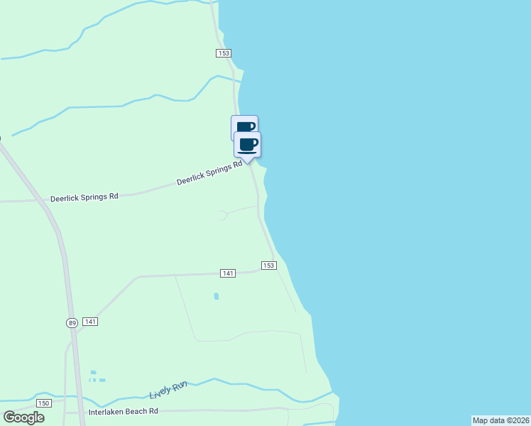 map of restaurants, bars, coffee shops, grocery stores, and more near 7981 County Road 153 in Interlaken