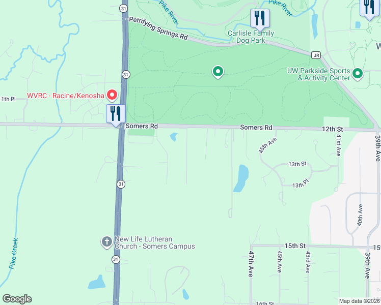 map of restaurants, bars, coffee shops, grocery stores, and more near 1309 52nd Avenue in Kenosha