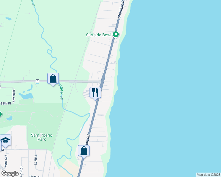 map of restaurants, bars, coffee shops, grocery stores, and more near 506 12th Place in Kenosha
