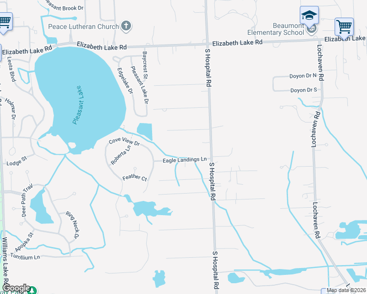 map of restaurants, bars, coffee shops, grocery stores, and more near 330 South Hospital Road in Waterford Township