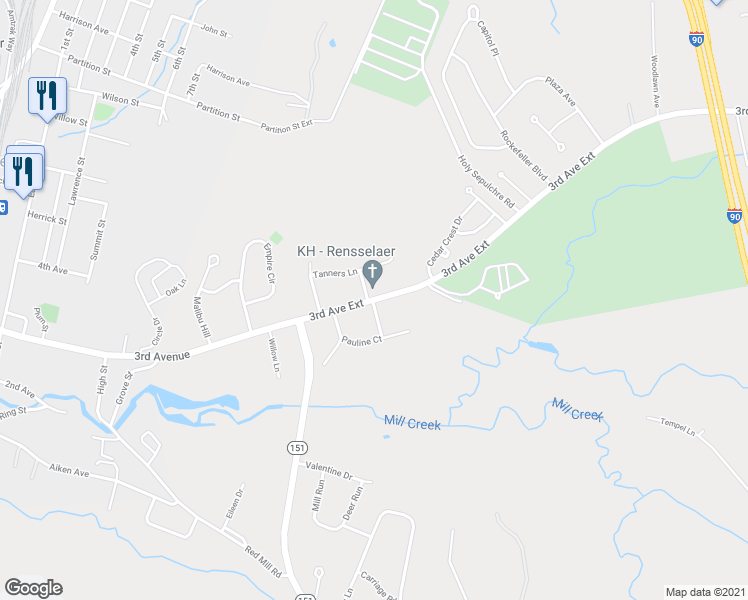 map of restaurants, bars, coffee shops, grocery stores, and more near 306 3rd Avenue in East Greenbush