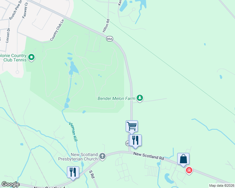 map of restaurants, bars, coffee shops, grocery stores, and more near 307 Maple Road in Slingerlands