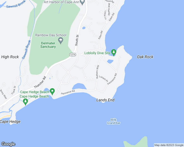 map of restaurants, bars, coffee shops, grocery stores, and more near 20 Ruthern Way in Rockport