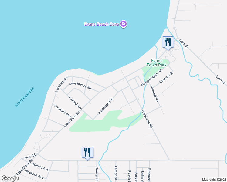 map of restaurants, bars, coffee shops, grocery stores, and more near 9159 Applewood Street in Angola