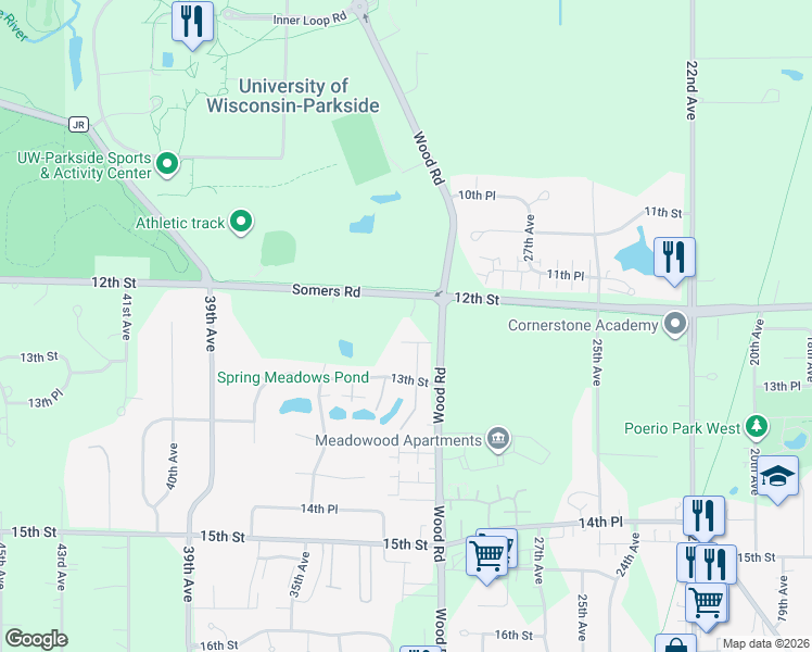 map of restaurants, bars, coffee shops, grocery stores, and more near 3109 12th Street in Kenosha