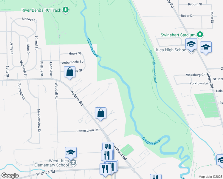 map of restaurants, bars, coffee shops, grocery stores, and more near 5830 Parkdale Street in Macomb County